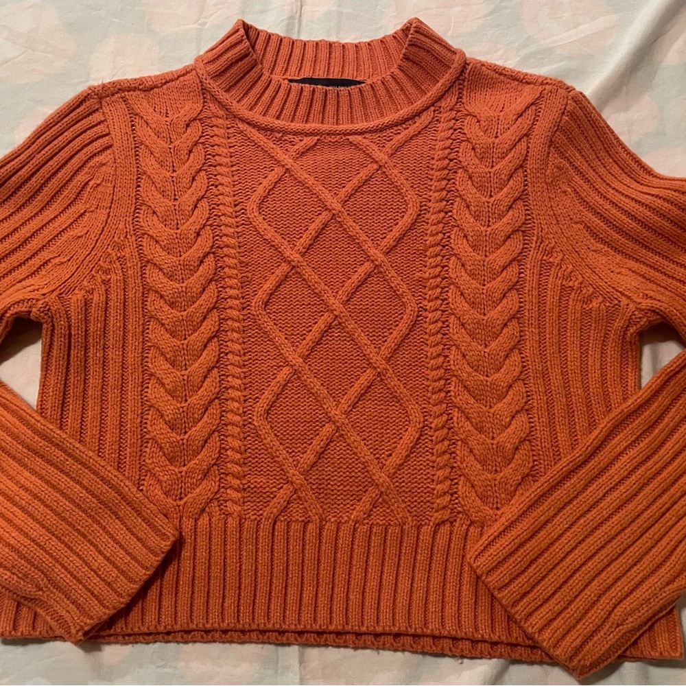 Tommy Hilfiger Orange Cable Knit Turtleneck Sweater